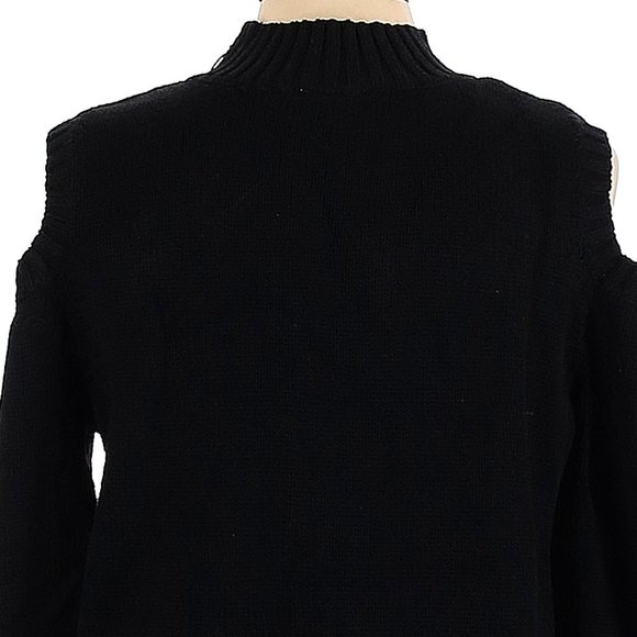 SUSAN GRAVER Black Gold-Zip Cold Shoulder Cotton Blend Pullover Sweater Size L - Picture 5 of 5